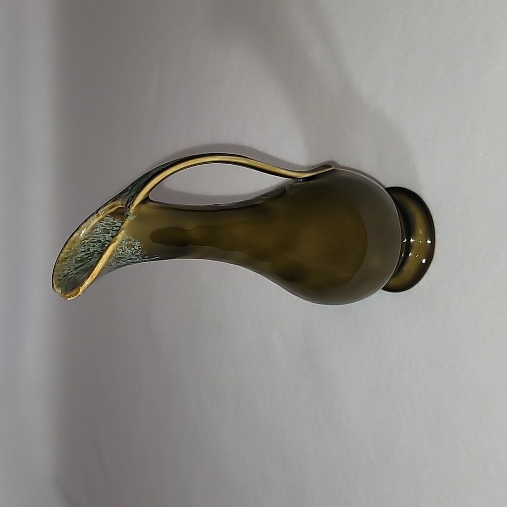 Vintage USA Pottery Small Water Pitcher, Vase,Mid Century Green Brown Drip Glaze